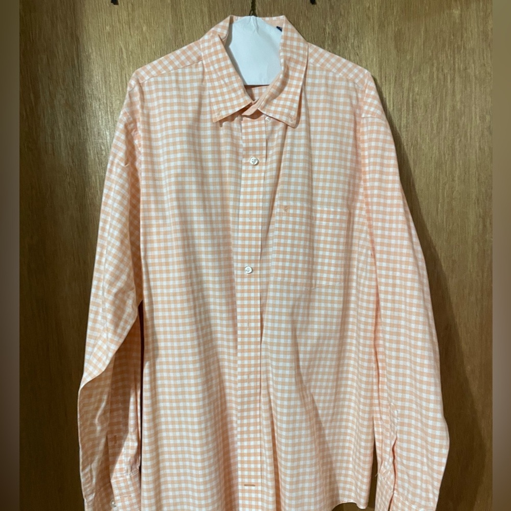 IZOD Orange Checkered Plaid XL Casual Dress Shirt